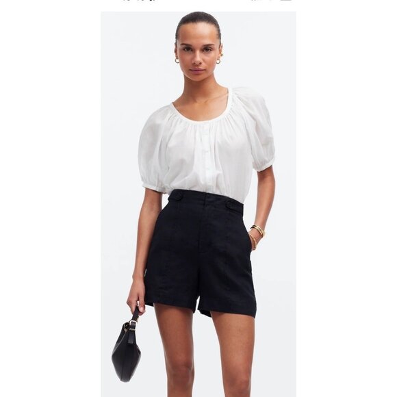Madewell Pants - Madewell Women’s 100% Linen Shorts Black High Rise Clean Button Pockets 10 1D